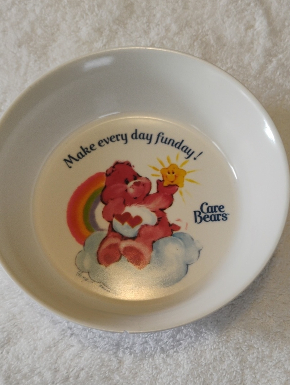 Care Bears Pink Bear Melamine Vintage 1980s Bowl with Rainbow and Sun